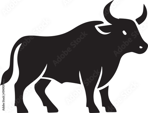 Black silhouette of a charging bull, powerful animal vector graphic, animal head