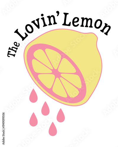 A minimalist logo design featuring a stylized lemon slice in yellow and pink colors