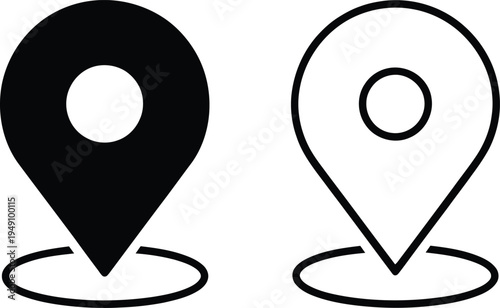 Free Download Map pin pointer icons with circular base in solid black and thin line stroke style design - GFXLoad