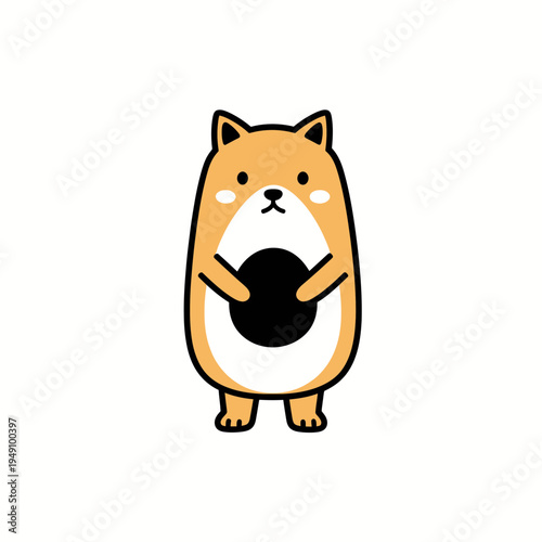 Cute Shiba Inu Dog Holding a Black Circle vector illustration