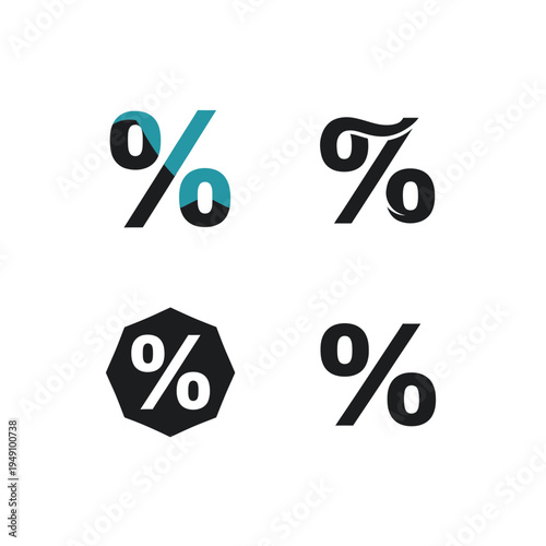 Set of Percentage Sign Icons in Various Styles vector illustration