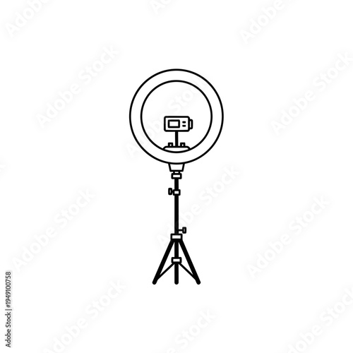 Outline of a Ring Light with a Camera vector illustration