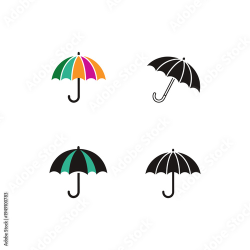 Set of Simple Umbrella Icons in Different Styles vector illustration