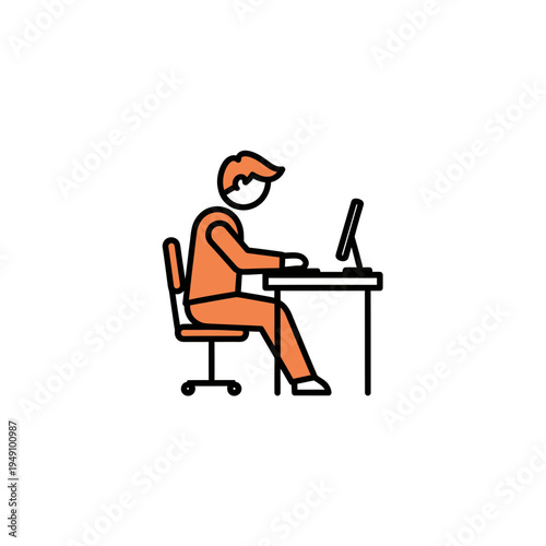 Person Sitting At Desk Working On Computer vector illustration