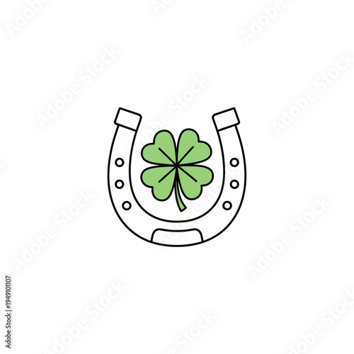 Lucky Horseshoe and Four-Leaf Clover Icon vector illustration