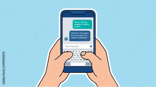 Hands holding smartphone and typing message on screen.