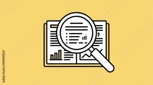 Magnifying Glass Over Document with Charts and Text.