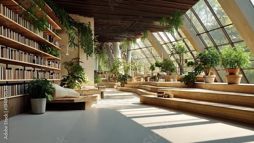 Modern Interior Design with Natural Light and Greenery in Space