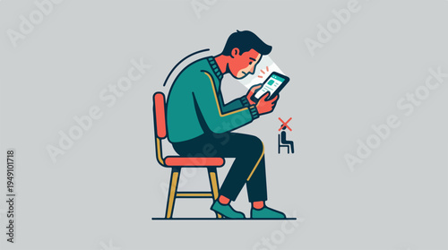 Man with poor posture using a tablet, illustrating the impact of technology on health.