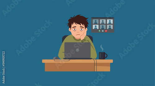 Man working from home on laptop during a video conference call.