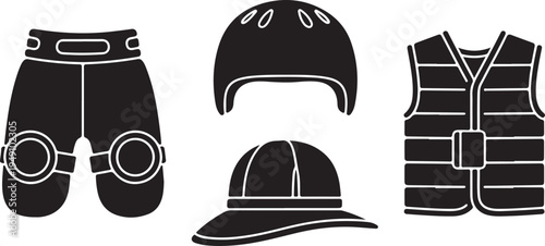 Black and White Protective Gear Set Including Pants Vest and Helmets