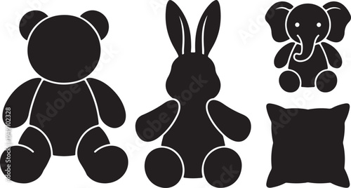 Black Silhouettes of Stuffed Animals and Pillow teddy bear