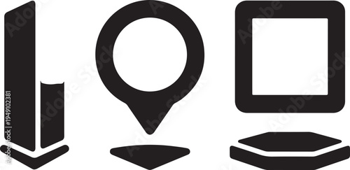 Three black geometric representing a vertical bar, a location pin, and a computer monitor