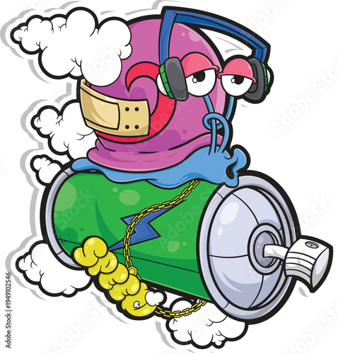 Urban Streetwear Snail Character Riding Aerosol Spray Can Graffiti Art