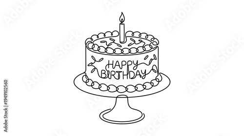 Happy birthday cake line art vector illustration