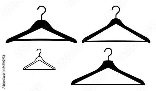 Clothes hanger set with a minimalist vector icon centered on a checkered background featuring thin black outlines, triangular shape, top hook with high contrast and neutral mood