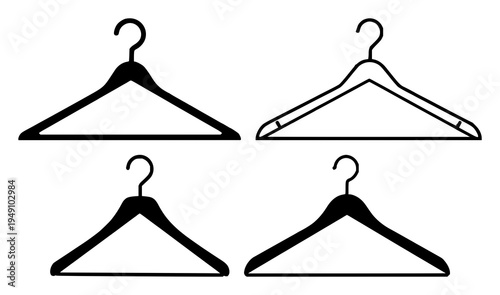 Clothes hanger set with a minimalist vector icon centered on a checkered background featuring thin black outlines, triangular shape, top hook with high contrast and neutral mood