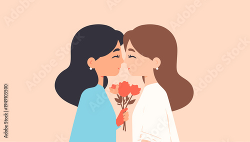 Two women sharing a romantic moment.