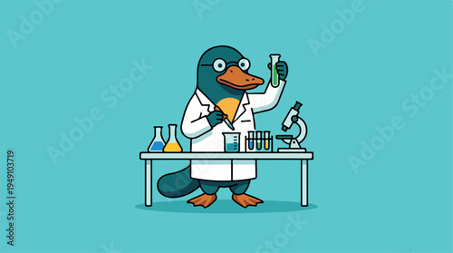 Platypus Scientist in Lab Coat Holding Test Tube.