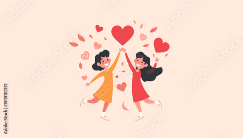 Two women celebrating with hearts.