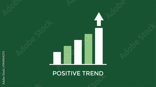 Positive Trend Bar Chart with Upward Arrow on Green Background.
