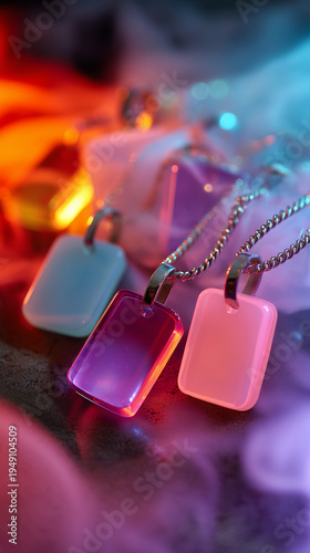 Radiant Pendants: A close-up shot captures the allure of three illuminated pendants, each radiating a unique glow, suspended against an artistic backdrop that evokes a sense of enchantment. 