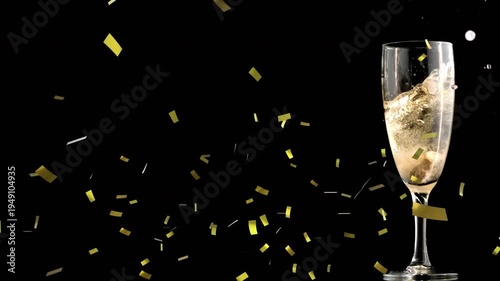 Animation of confetti over glass of champagne