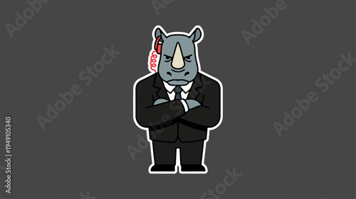 Rhino in a Suit with Arms Crossed.