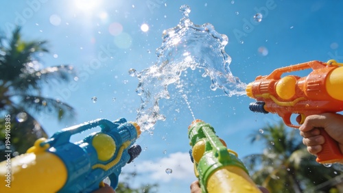 Songkran Water Splash Under Clear Sky