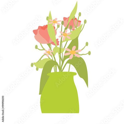 Cute flowers with leaves inside plant pot