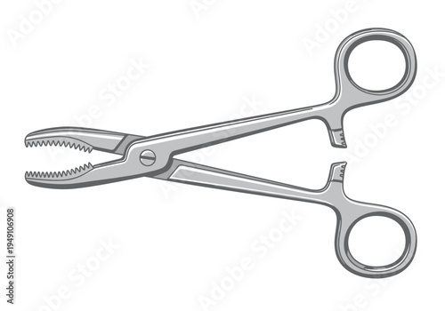 Close up of metal surgical forceps.