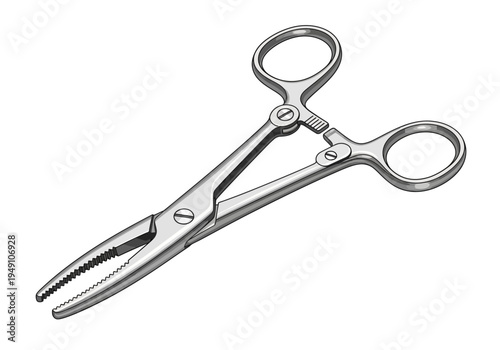Closeup of metal surgical forceps tool.