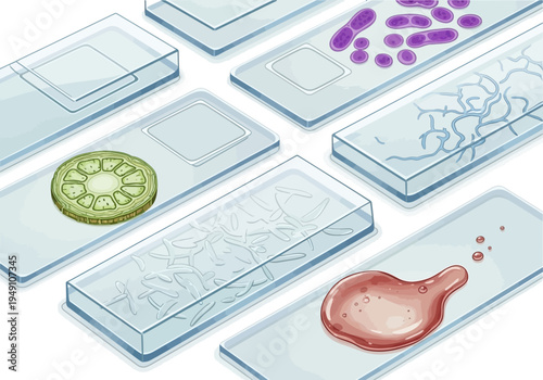 Microscope slides with biological samples.