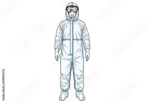 Person wearing protective hazmat suit.