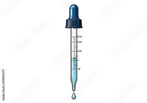 Pipette with blue liquid dropper.