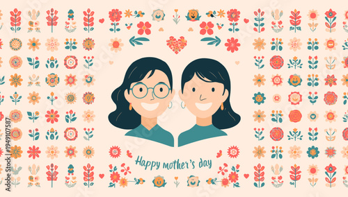 Happy mothers day illustration with flowers.