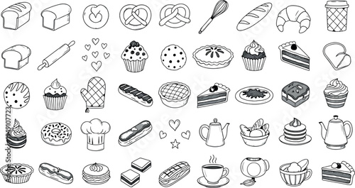 Collection of assorted cake and dessert illustrations isolated on transparent background