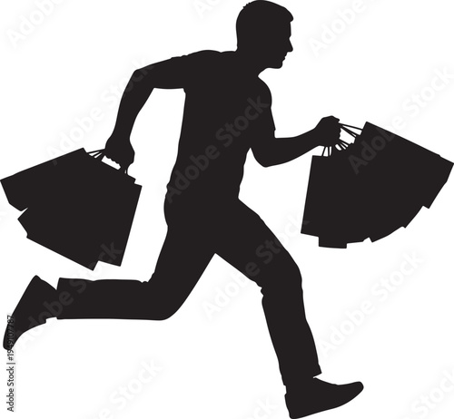 Man Silhouette Running with Shopping Bags
