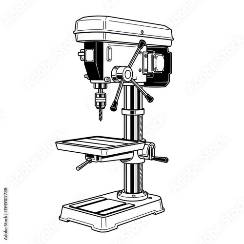 Industrial drill press machine used for precise drilling in workshop and metalworking environments.