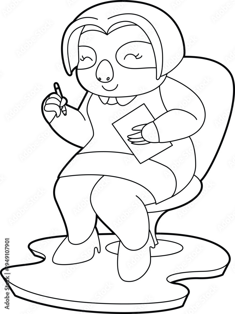 Obraz premium Sloth Secretary Paper Office Animal Vector Graphic Art Illustration