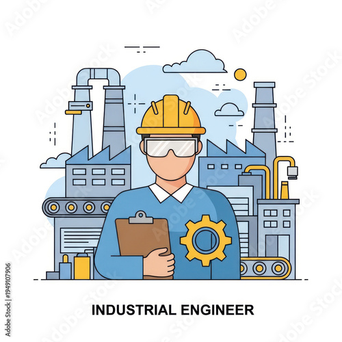Industrial Engineer on Factory Floor Inspecting Machinery and Blueprints for Production.