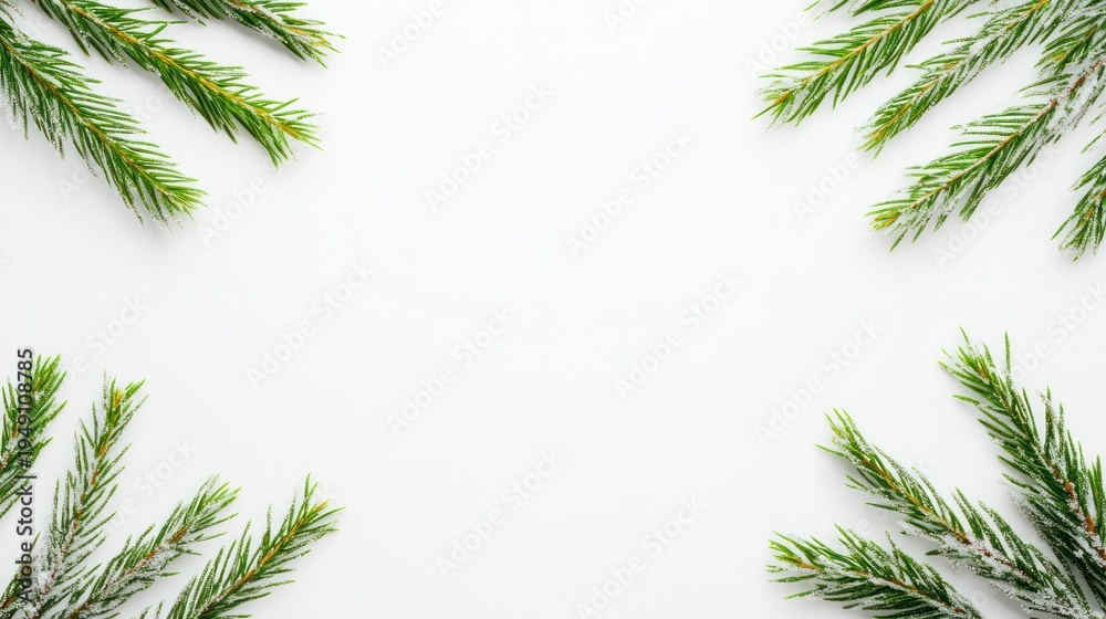 Fototapeta premium Festive Evergreens: Festive evergreen boughs in the corners, hinting at the joy of winter, festive celebrations, and seasonal greetings.