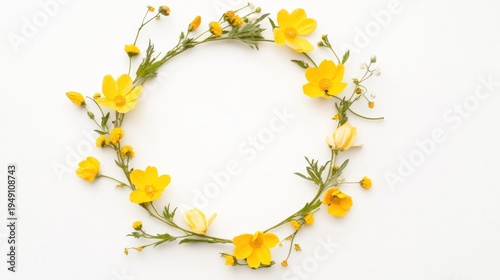 Golden Blossom Circle: A delicate circle of vibrant yellow flowers and lush green stems creates a captivating floral arrangement, perfect for adding a touch of nature's beauty to any design.