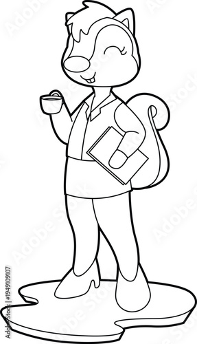 Squirrel Secretary Coffee Office Animal Vector Graphic Art Illustration