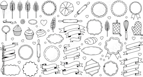 Collection of baking elements isolated on transparent background