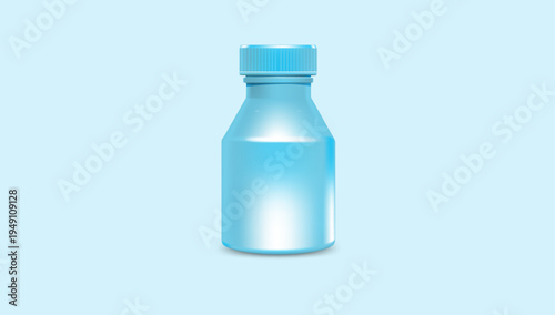 Blue glass medicine bottle illustration pharmaceutical container icon healthcare medical packaging vector design isolated background minimal pharmacy graphic
