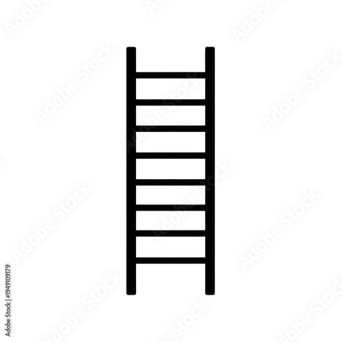 Silhouette of a tall ladder standing upright against a clean white background for graphic use.