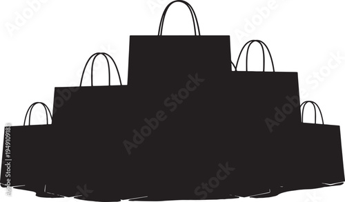 Black Shopping Bags Arranged on Tiered Display Isolated on White
