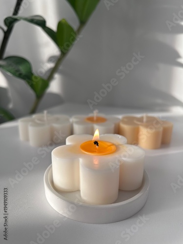 Chamomile flower candle, handmade from natural soy wax