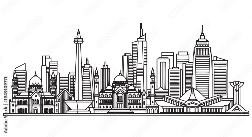 Fototapeta premium Jakarta Cityscape Outline Illustration